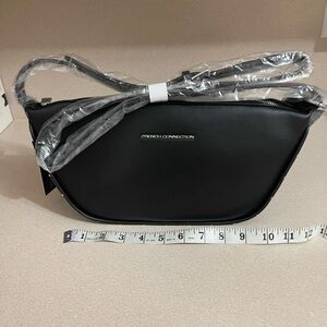 French Connection Black Crossbody Purse with Silver Logo-Smooth NEW